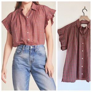 NEW Trovata Birds of Paradis Marianne B Ruffle Sleeve Blouse in Redford Plaid S